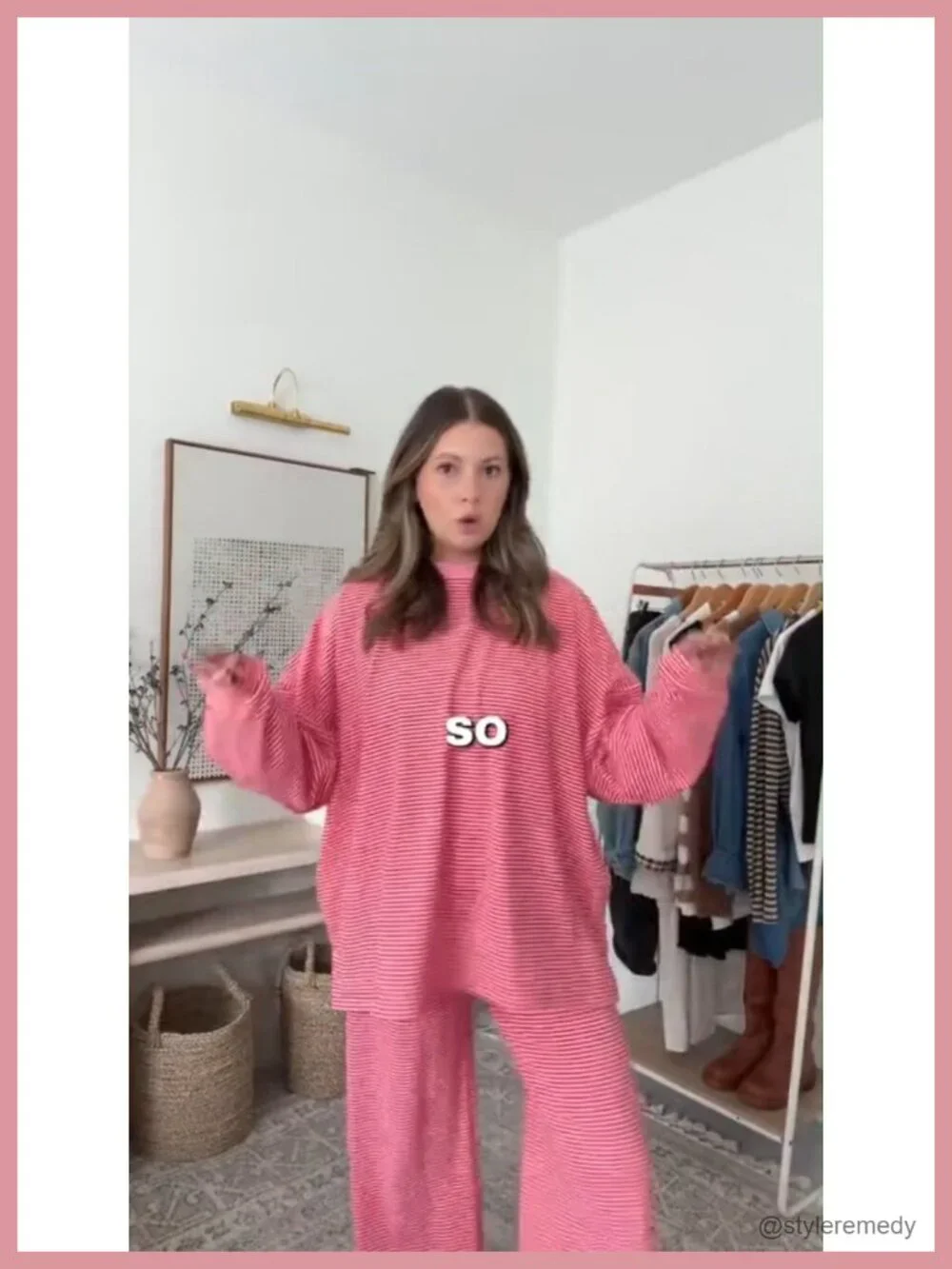 Women's 2 Piece Striped Lounge Set Long Sleeve Oversized T-Shirt Wide Leg